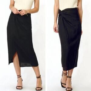Greylin Brenda Linen Skirt Size Small Black Pareo Midi Twist Front